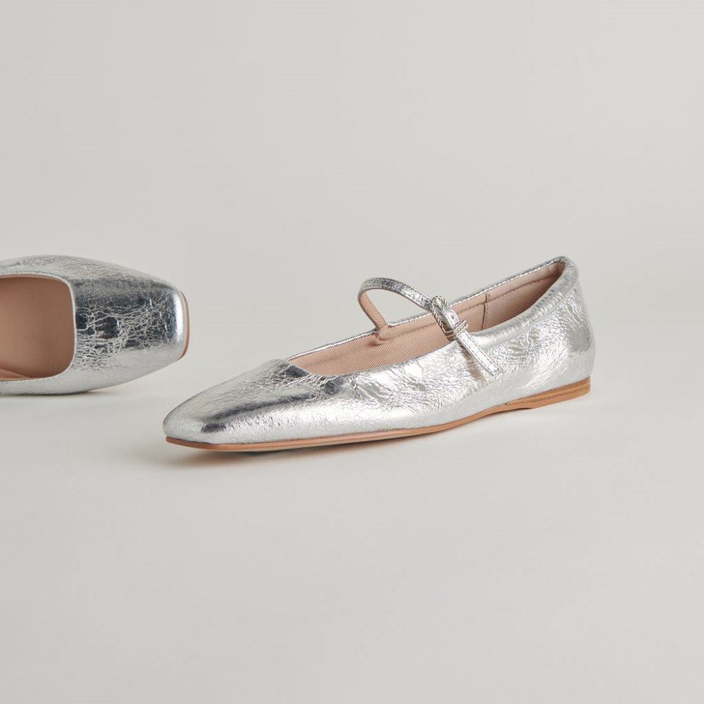 Dolce Vita Reyes Ballet Flats Silver Distressed Leather