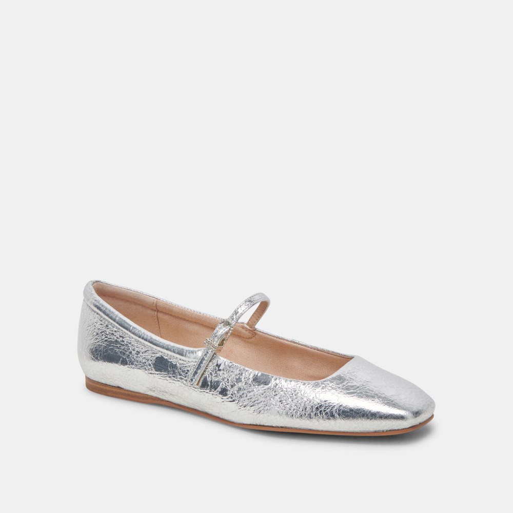 Dolce Vita Reyes Ballet Flats Silver Distressed Leather