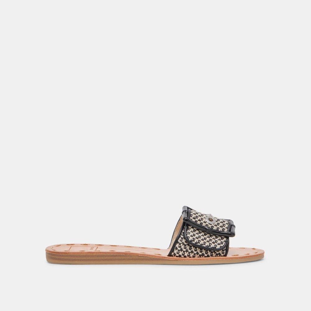 Dolce Vita Dasa Wide Sandals Black Natural Raffia