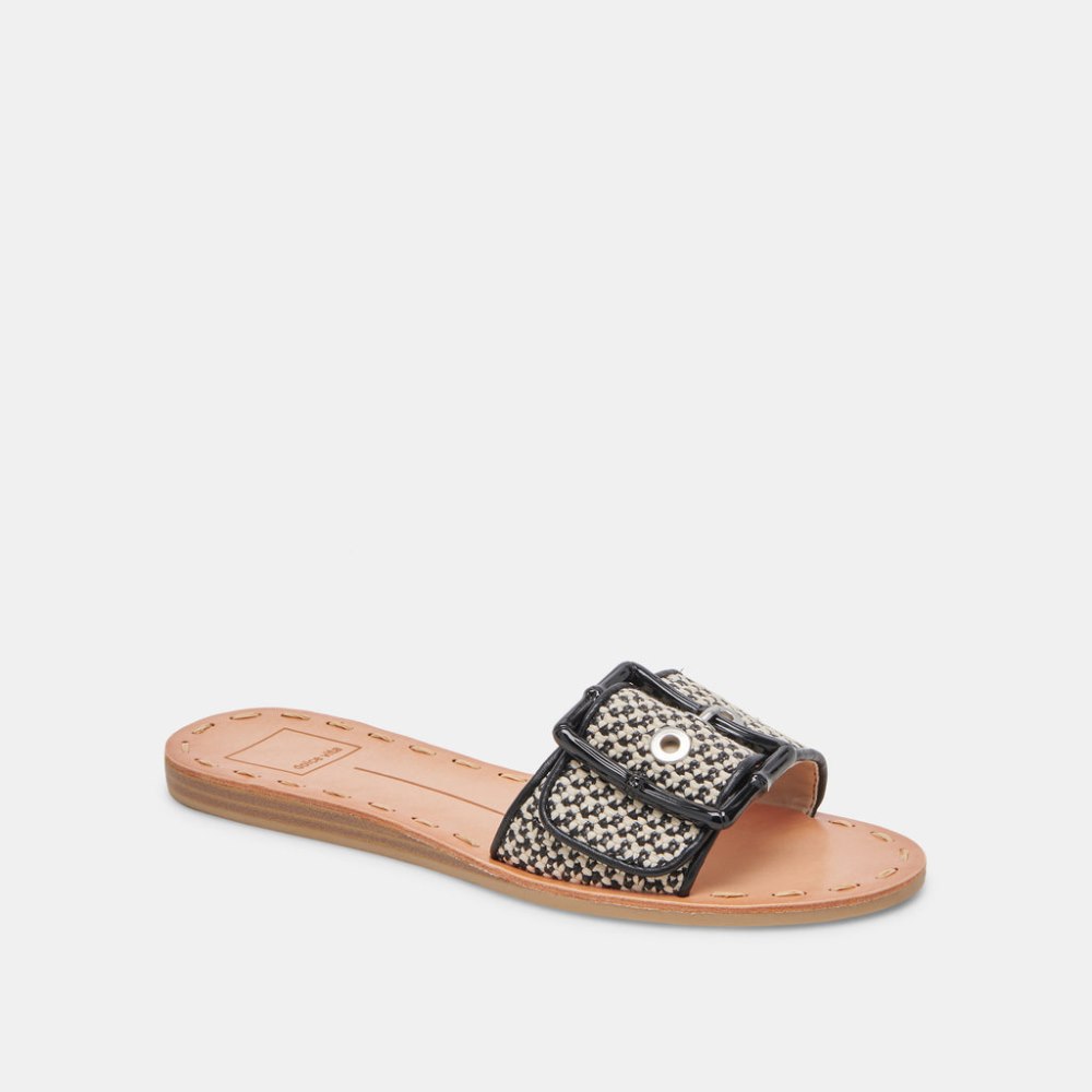 Dolce Vita Dasa Wide Sandals Black Natural Raffia