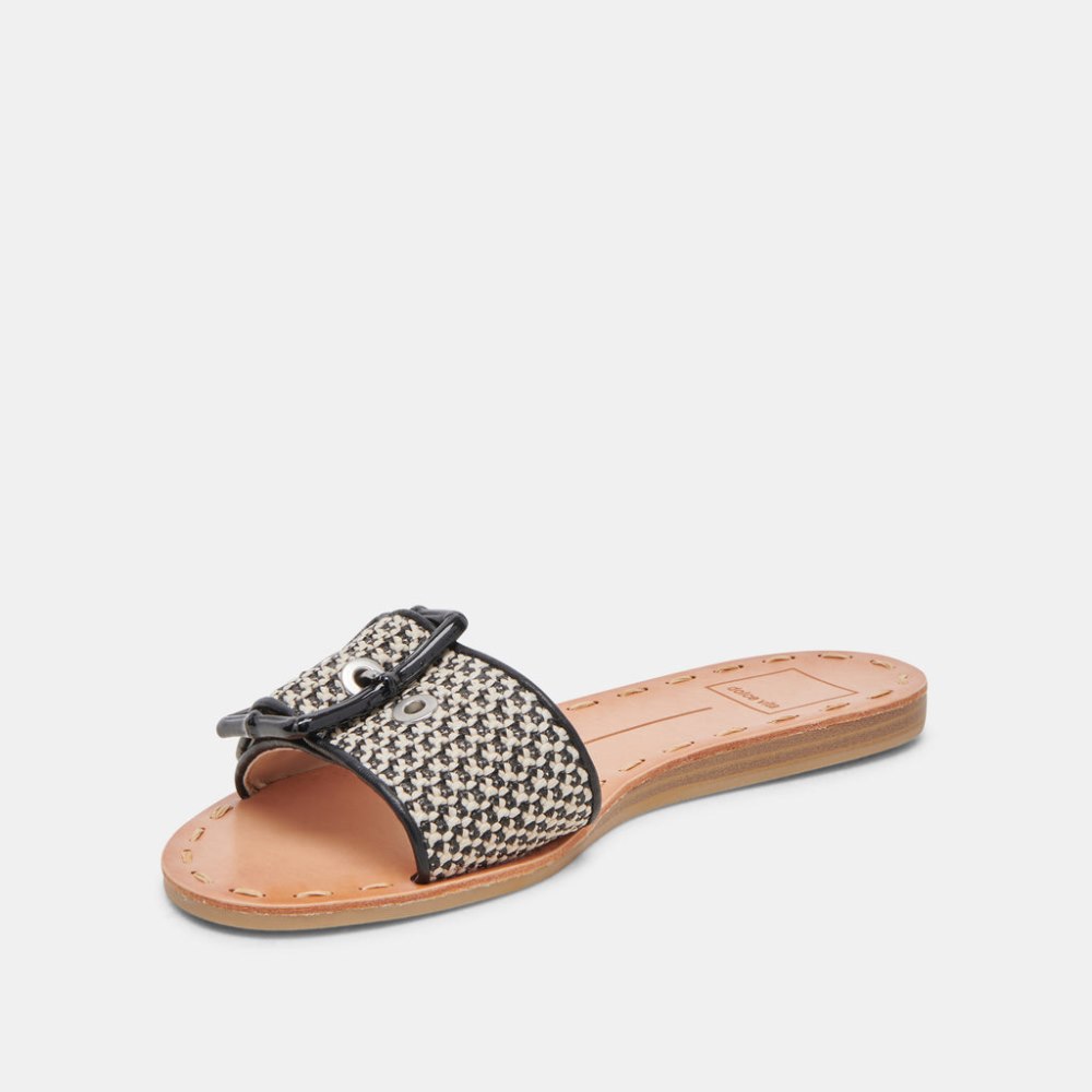 Dolce Vita Dasa Wide Sandals Black Natural Raffia