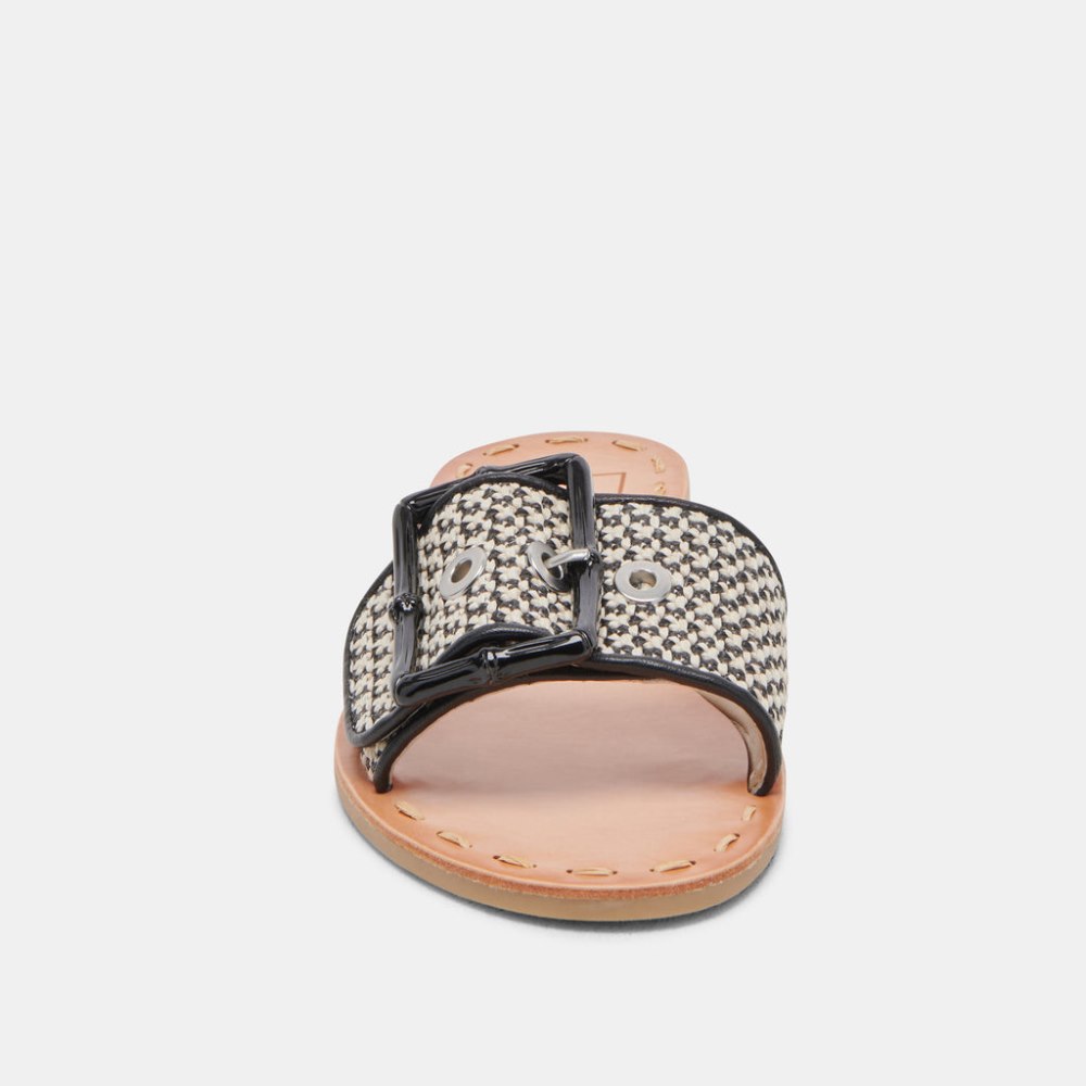 Dolce Vita Dasa Wide Sandals Black Natural Raffia