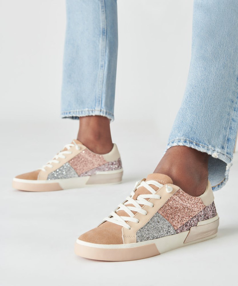 Dolce Vita Zina Patch Sneakers Rose Gold Multi Glitter