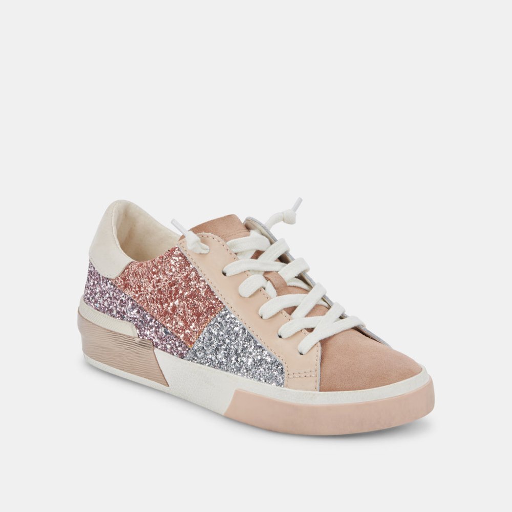 Dolce Vita Zina Patch Sneakers Rose Gold Multi Glitter