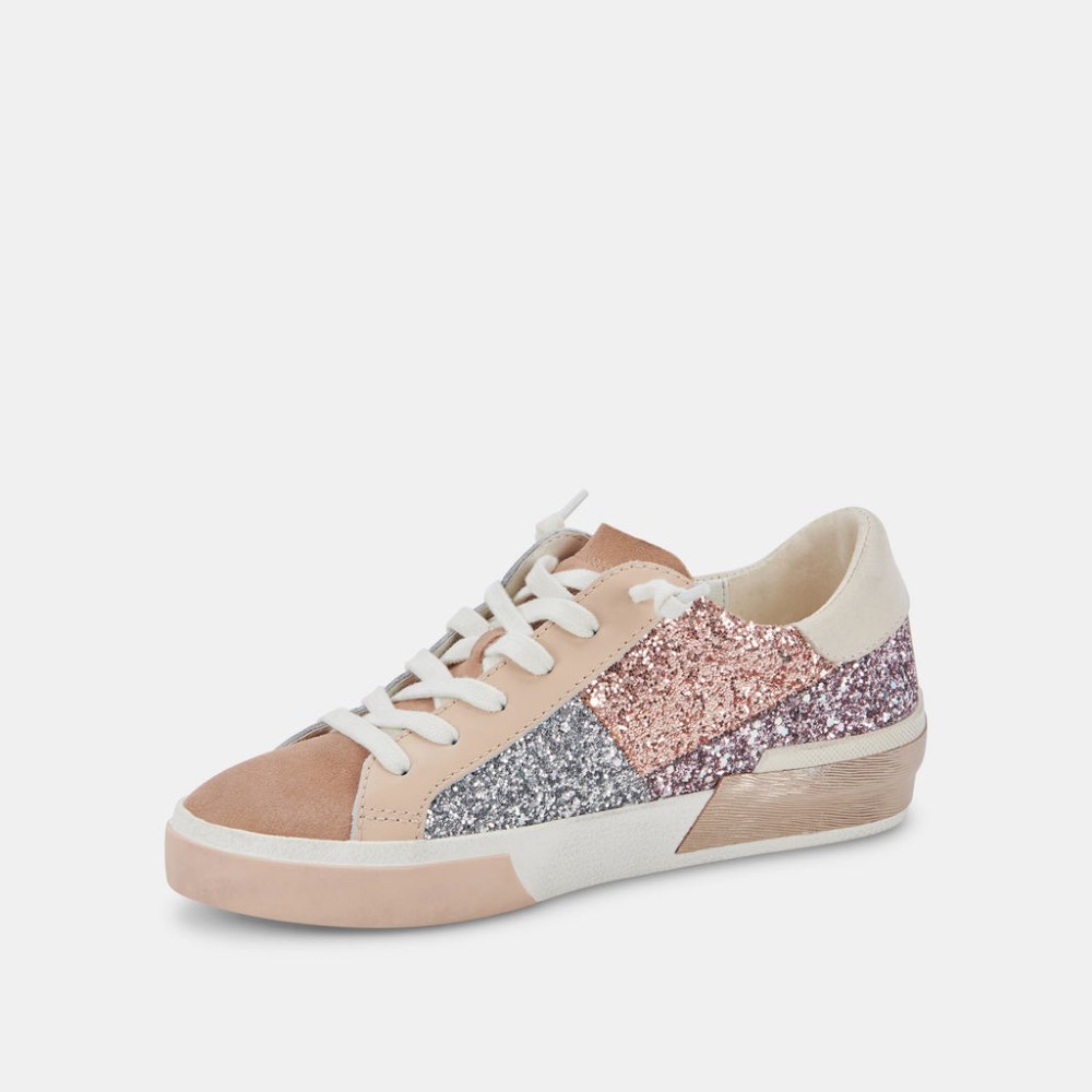 Dolce Vita Zina Patch Sneakers Rose Gold Multi Glitter