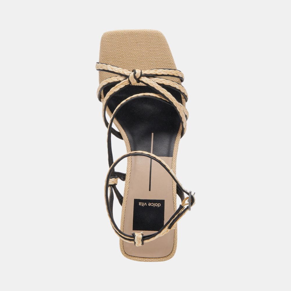 Dolce Vita Bev Braid Wide Heels Black Natural Jute