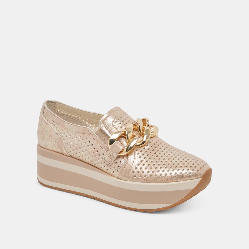 Dolce Vita Jhenee Perforated Sneakers Light Gold Nubuck