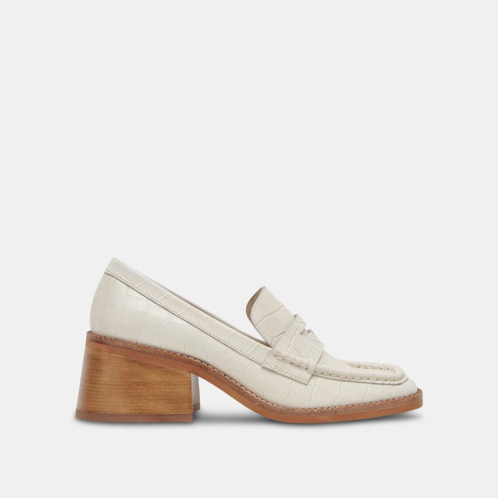 Dolce Vita Talie Loafers Ivory Embossed Leather
