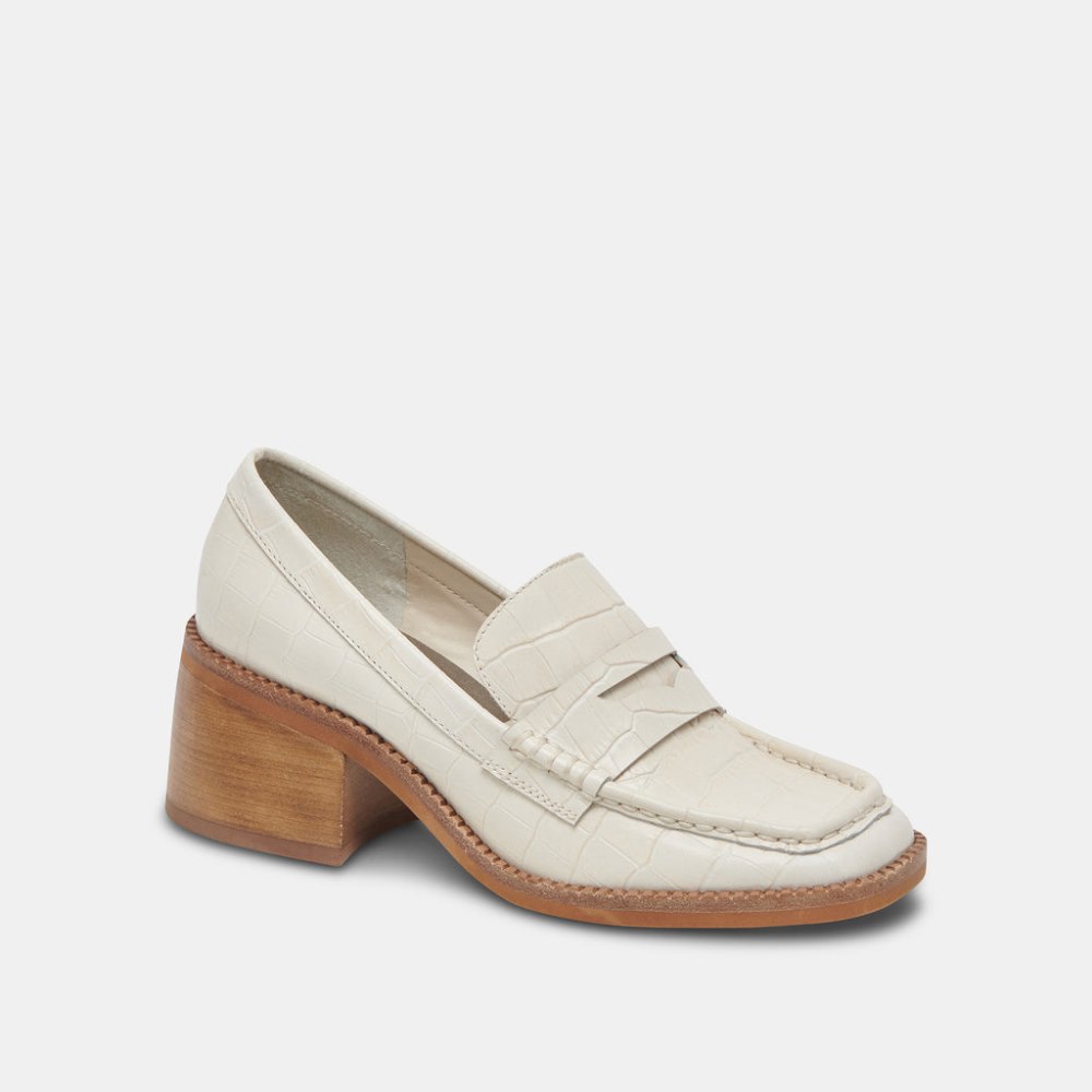 Dolce Vita Talie Loafers Ivory Embossed Leather