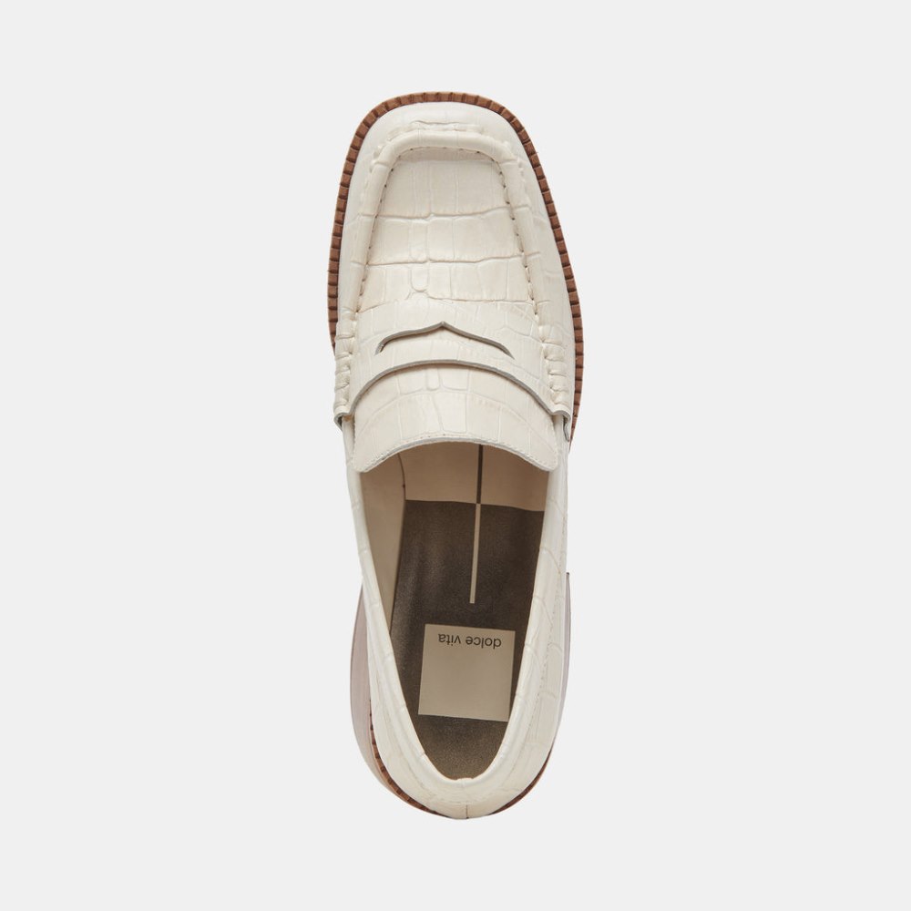 Dolce Vita Talie Loafers Ivory Embossed Leather