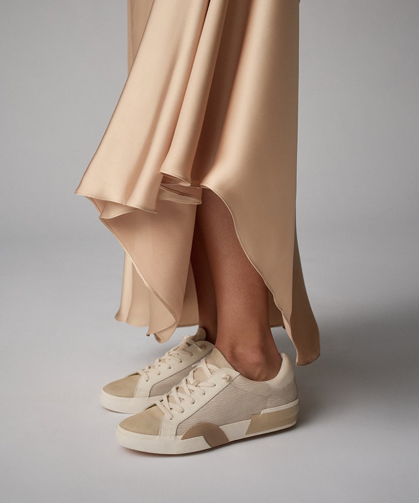 Dolce Vita Zina Sneakers White Dune Embossed Leather