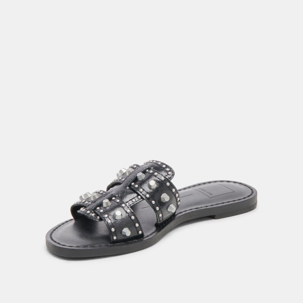 Dolce Vita Wesla Stud Sandals Midnight Crinkle Patent