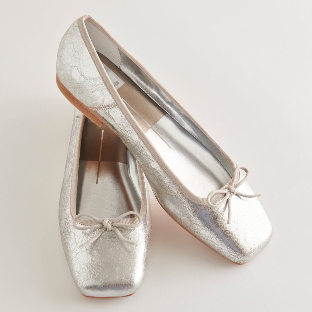 Dolce Vita Anisa Ballet Flats Silver Distressed Leather