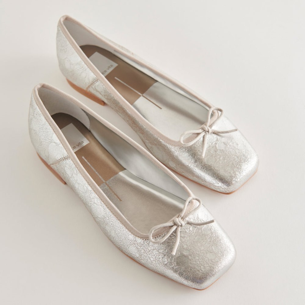 Dolce Vita Anisa Ballet Flats Silver Distressed Leather