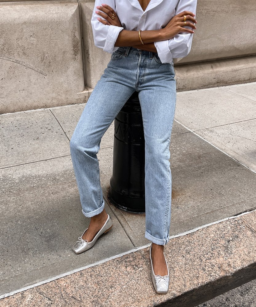 Dolce Vita Anisa Ballet Flats Silver Distressed Leather