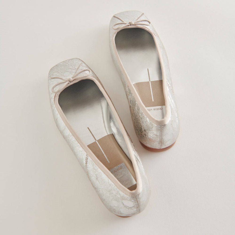 Dolce Vita Anisa Ballet Flats Silver Distressed Leather