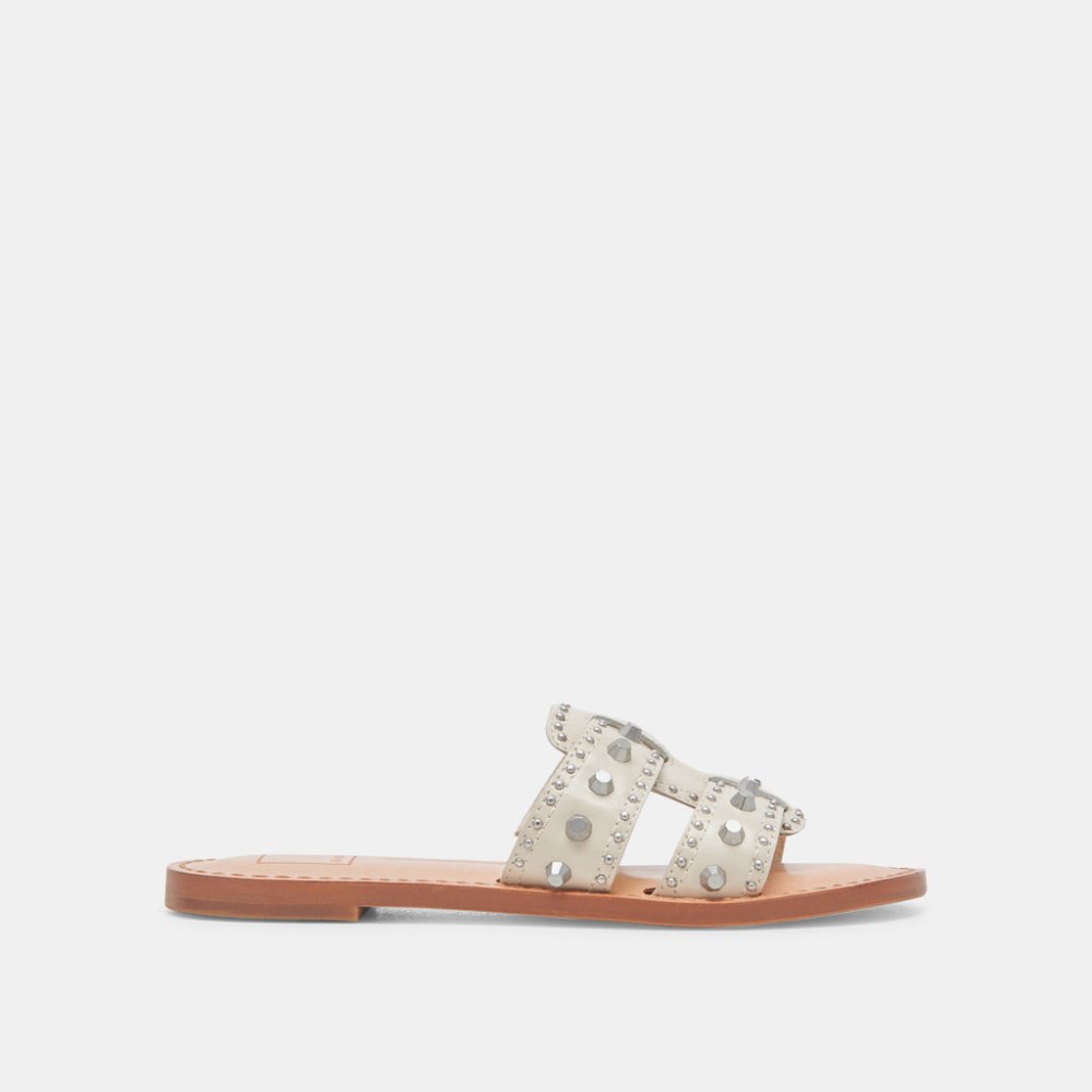 Dolce Vita Wesla Stud Sandals Ivory Crinkle Patent