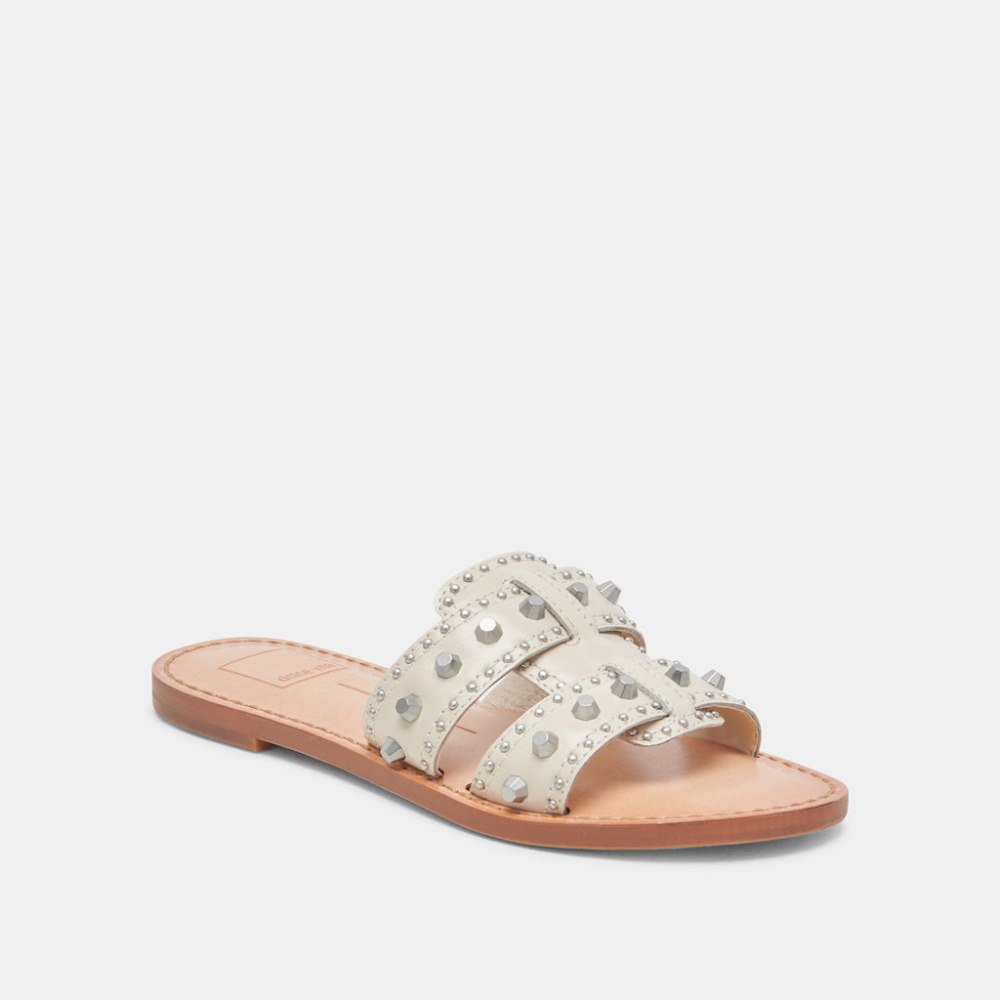 Dolce Vita Wesla Stud Sandals Ivory Crinkle Patent