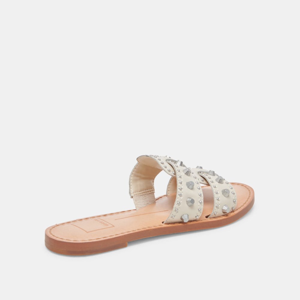 Dolce Vita Wesla Stud Sandals Ivory Crinkle Patent
