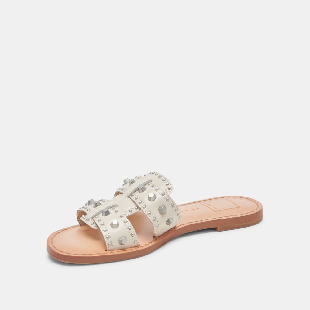 Dolce Vita Wesla Stud Sandals Ivory Crinkle Patent