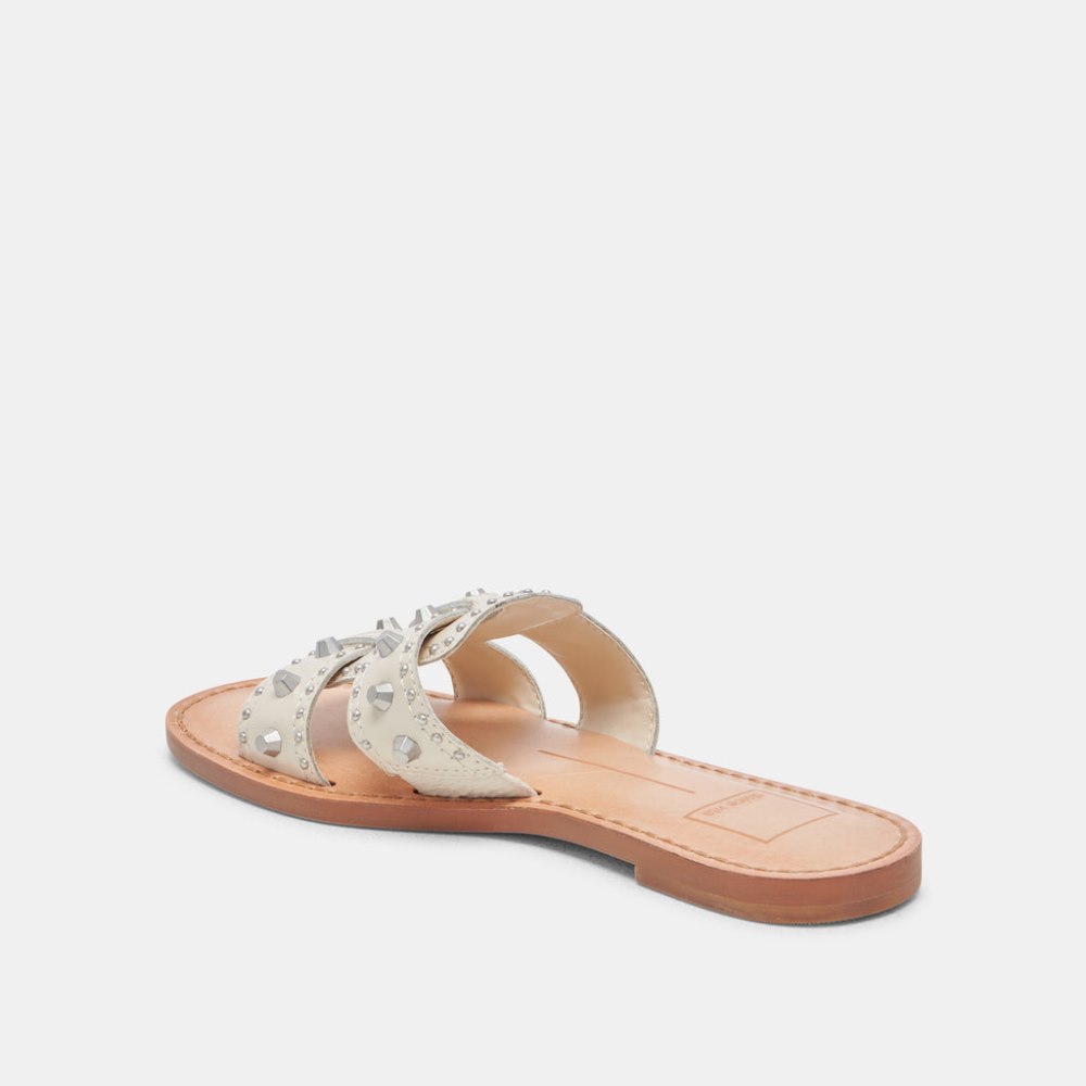 Dolce Vita Wesla Stud Sandals Ivory Crinkle Patent