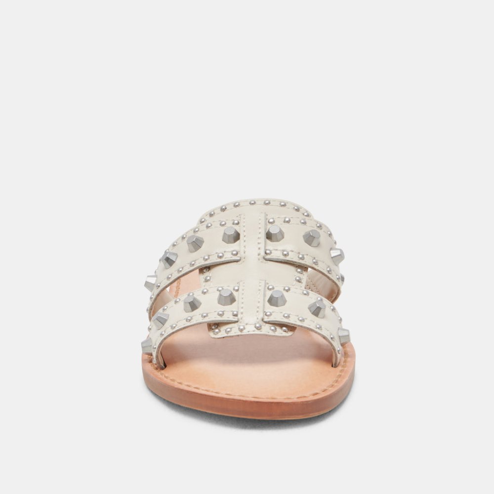 Dolce Vita Wesla Stud Sandals Ivory Crinkle Patent