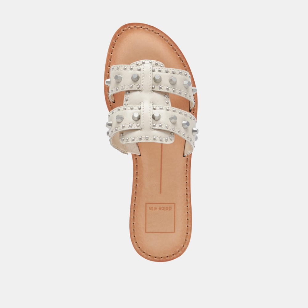 Dolce Vita Wesla Stud Sandals Ivory Crinkle Patent