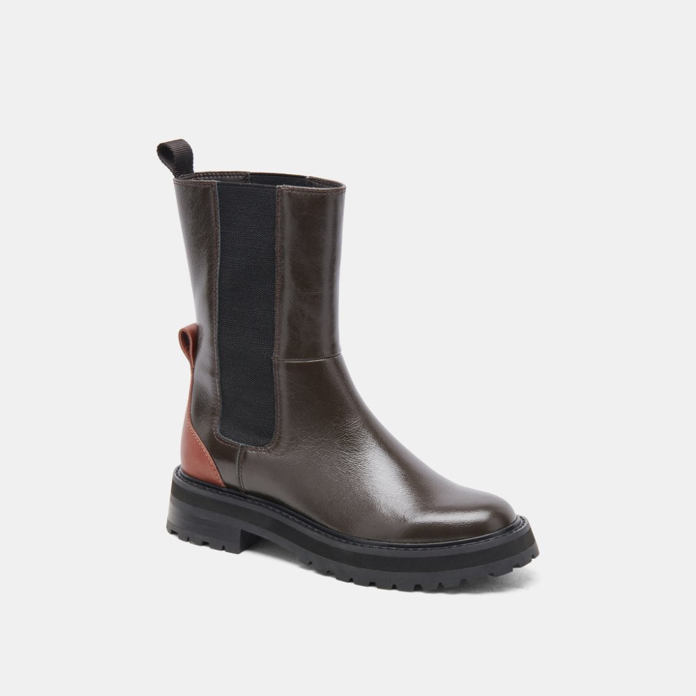 Dolce Vita Rich H2o Boots Brown Multi Crinkle Patent