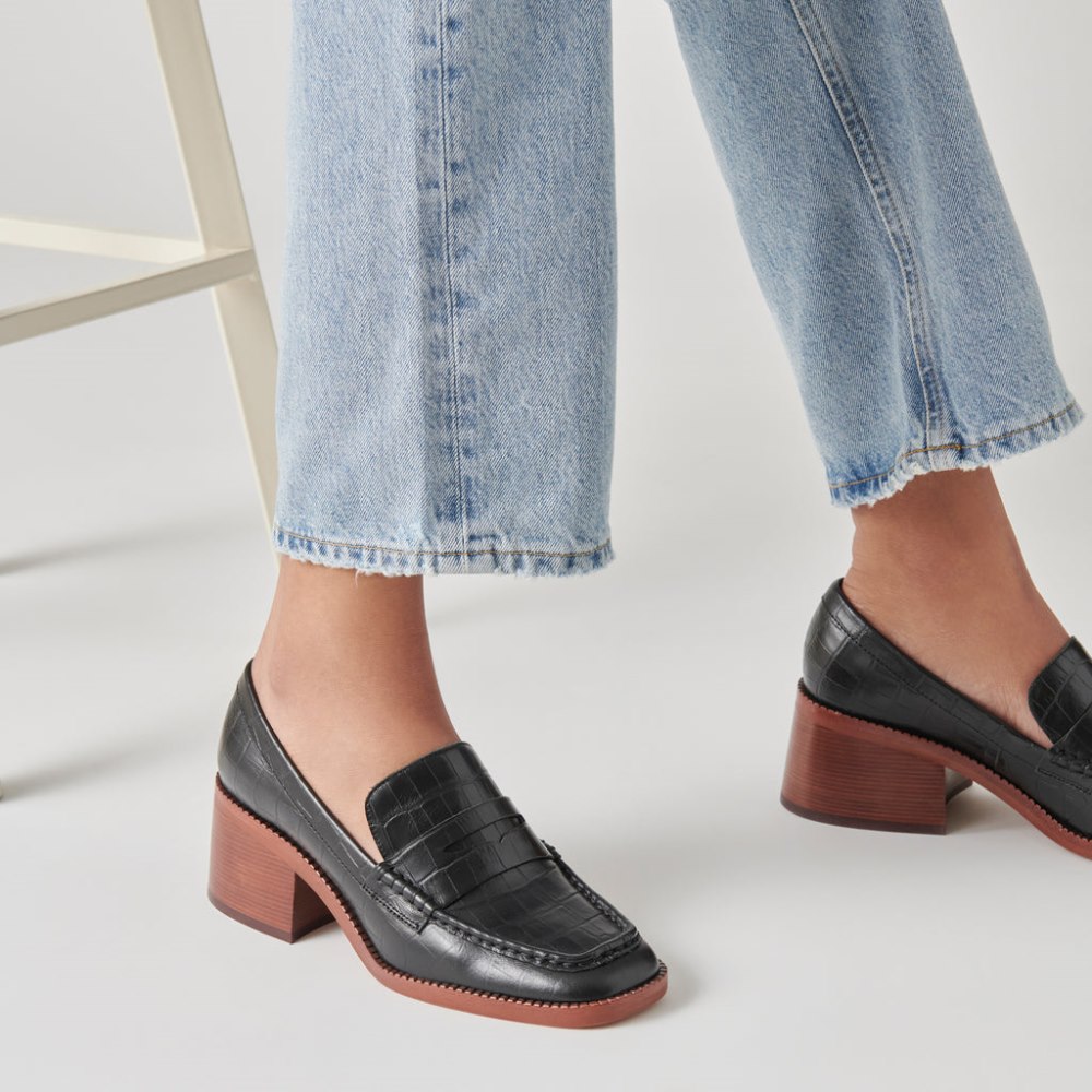 Dolce Vita Talie Loafers Noir Embossed Leather
