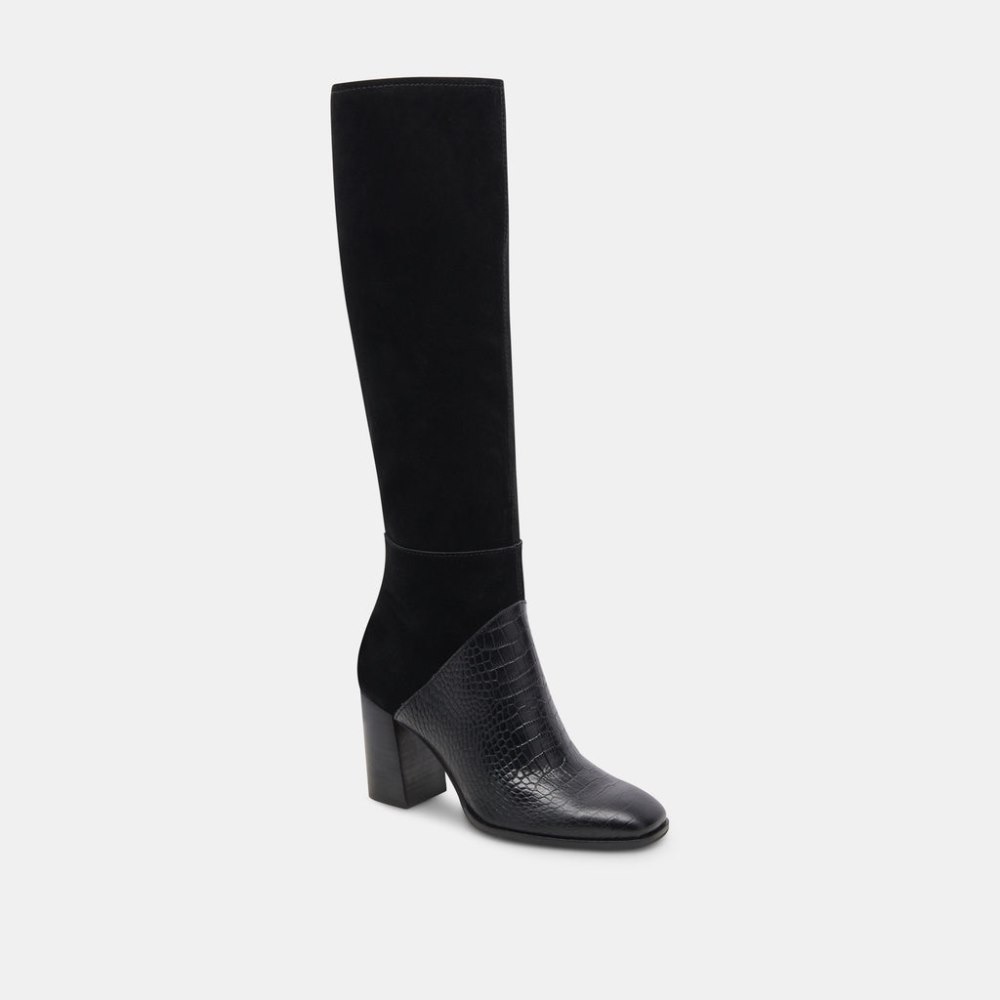 Dolce Vita Fynn Boots Black Multi Embossed Leather