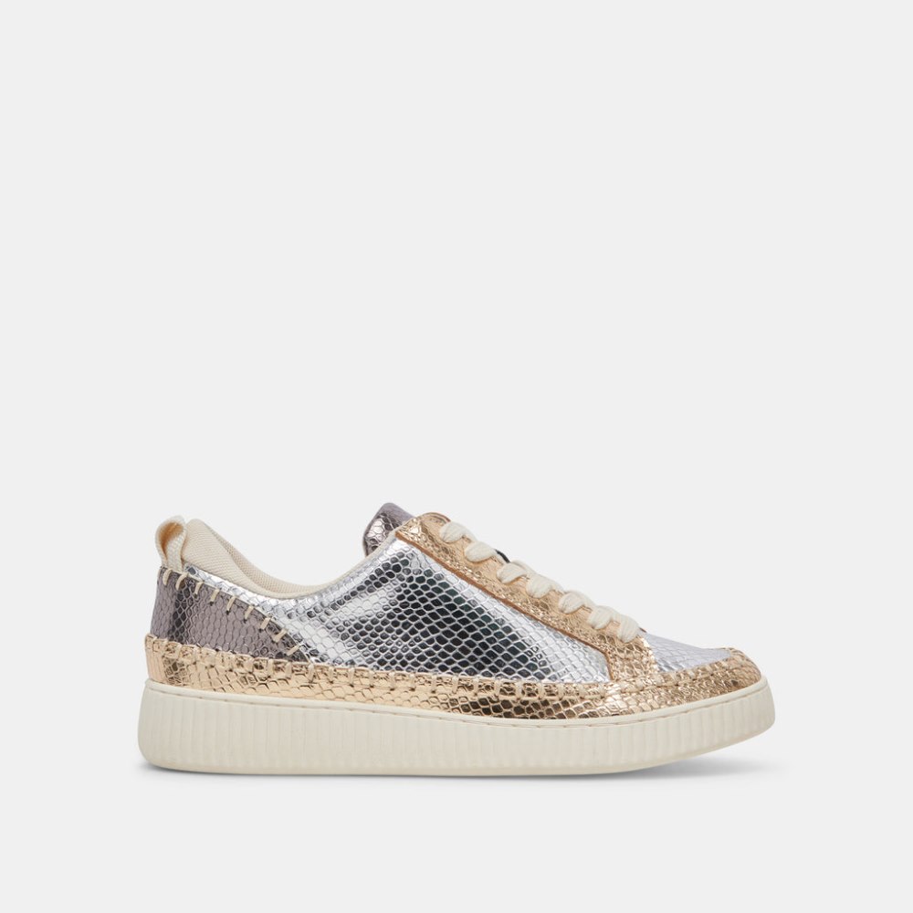 Dolce Vita Nicona Sneakers Silver Gold Embossed Leather