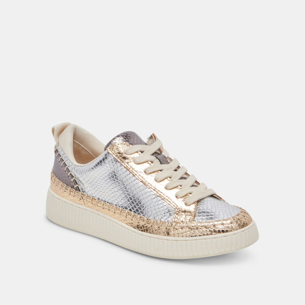 Dolce Vita Nicona Sneakers Silver Gold Embossed Leather