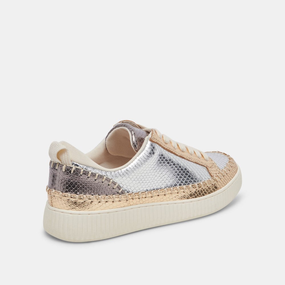 Dolce Vita Nicona Sneakers Silver Gold Embossed Leather