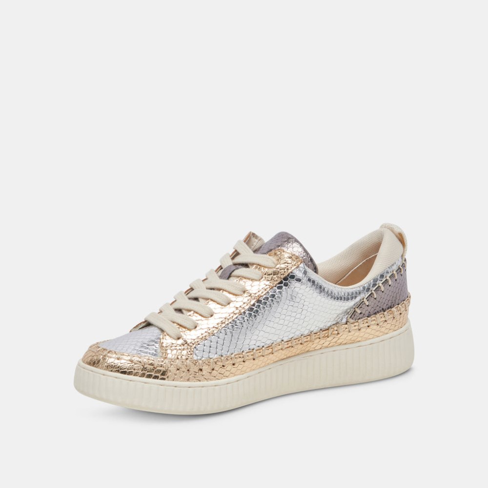 Dolce Vita Nicona Sneakers Silver Gold Embossed Leather