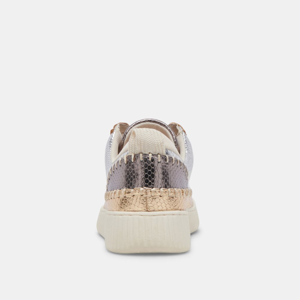 Dolce Vita Nicona Sneakers Silver Gold Embossed Leather