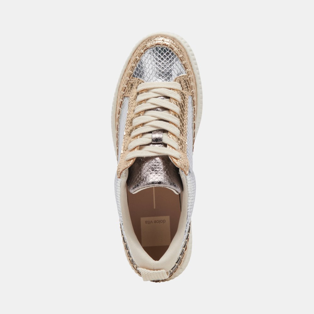 Dolce Vita Nicona Sneakers Silver Gold Embossed Leather