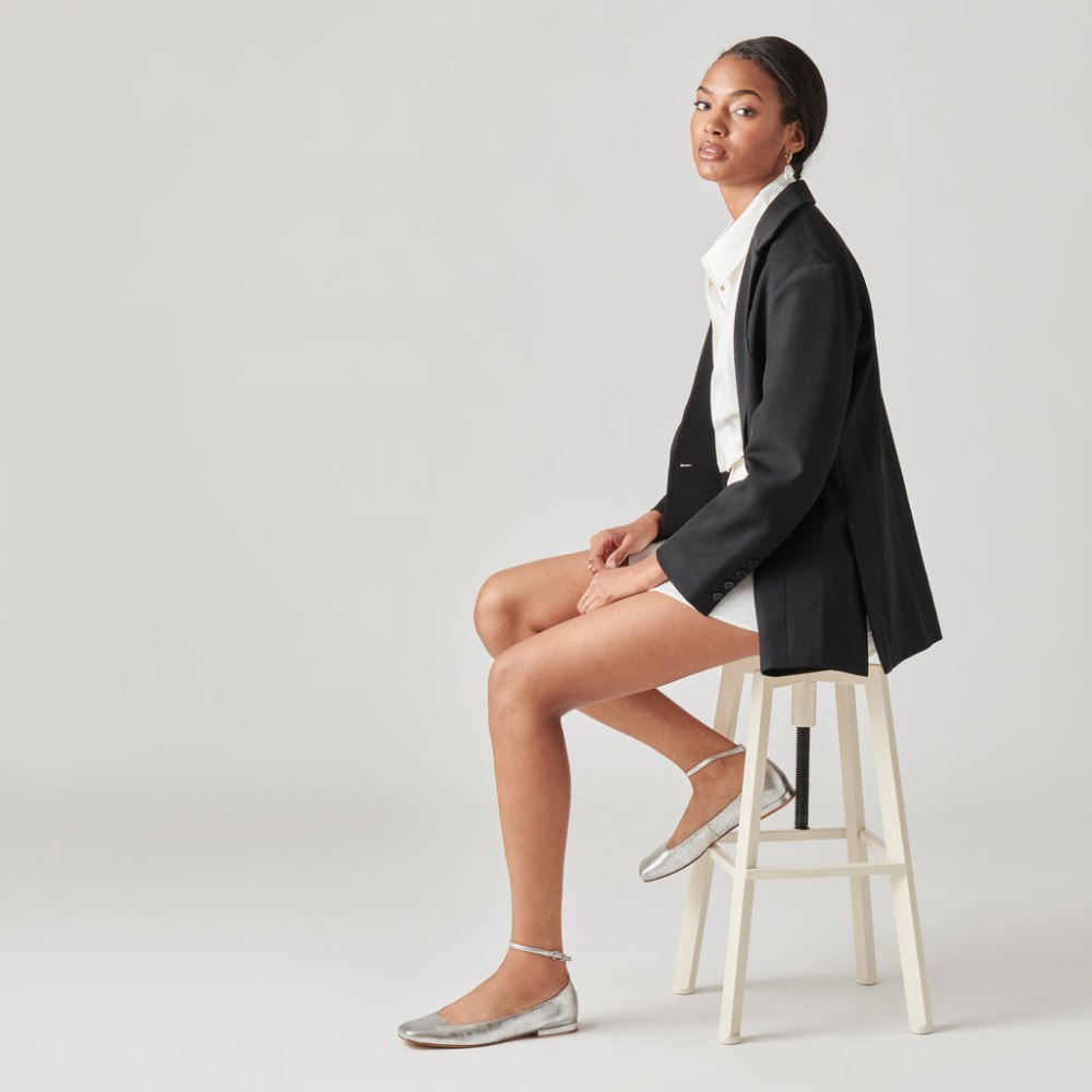 Dolce Vita Ashya Ballet Flats Silver Distressed Leather