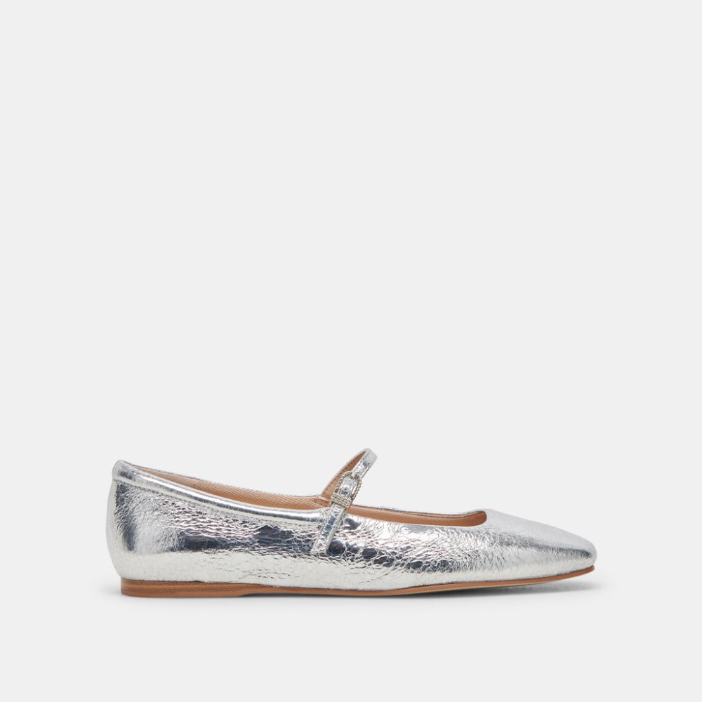 Dolce Vita Reyes Wide Ballet Flats Silver Distressed Leather