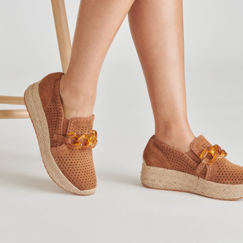 Dolce Vita Jhenee Espadrille Sneakers Pecan Perforated Suede