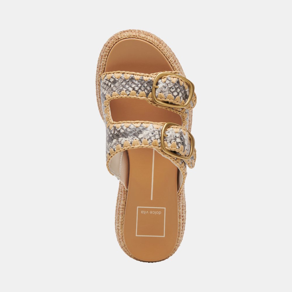 Dolce Vita Wanika Sandals Black White Embossed Leather