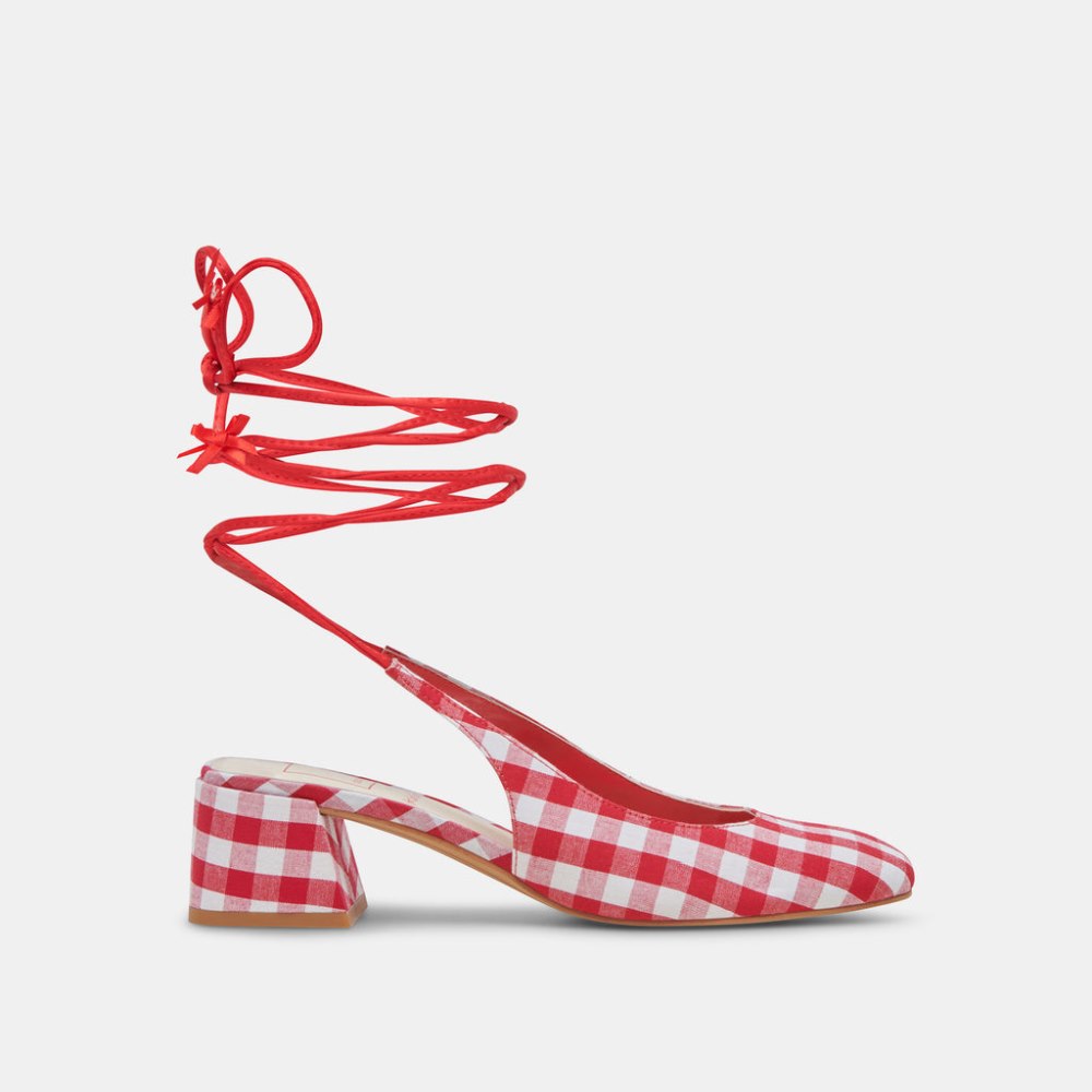 Dolce Vita Elodie Heels White Red Gingham