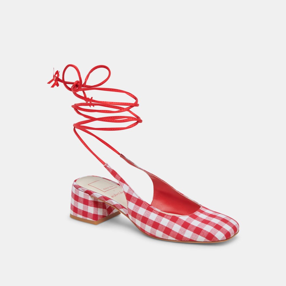 Dolce Vita Elodie Heels White Red Gingham