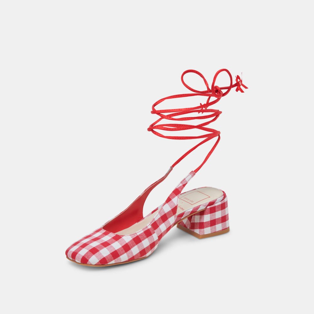 Dolce Vita Elodie Heels White Red Gingham
