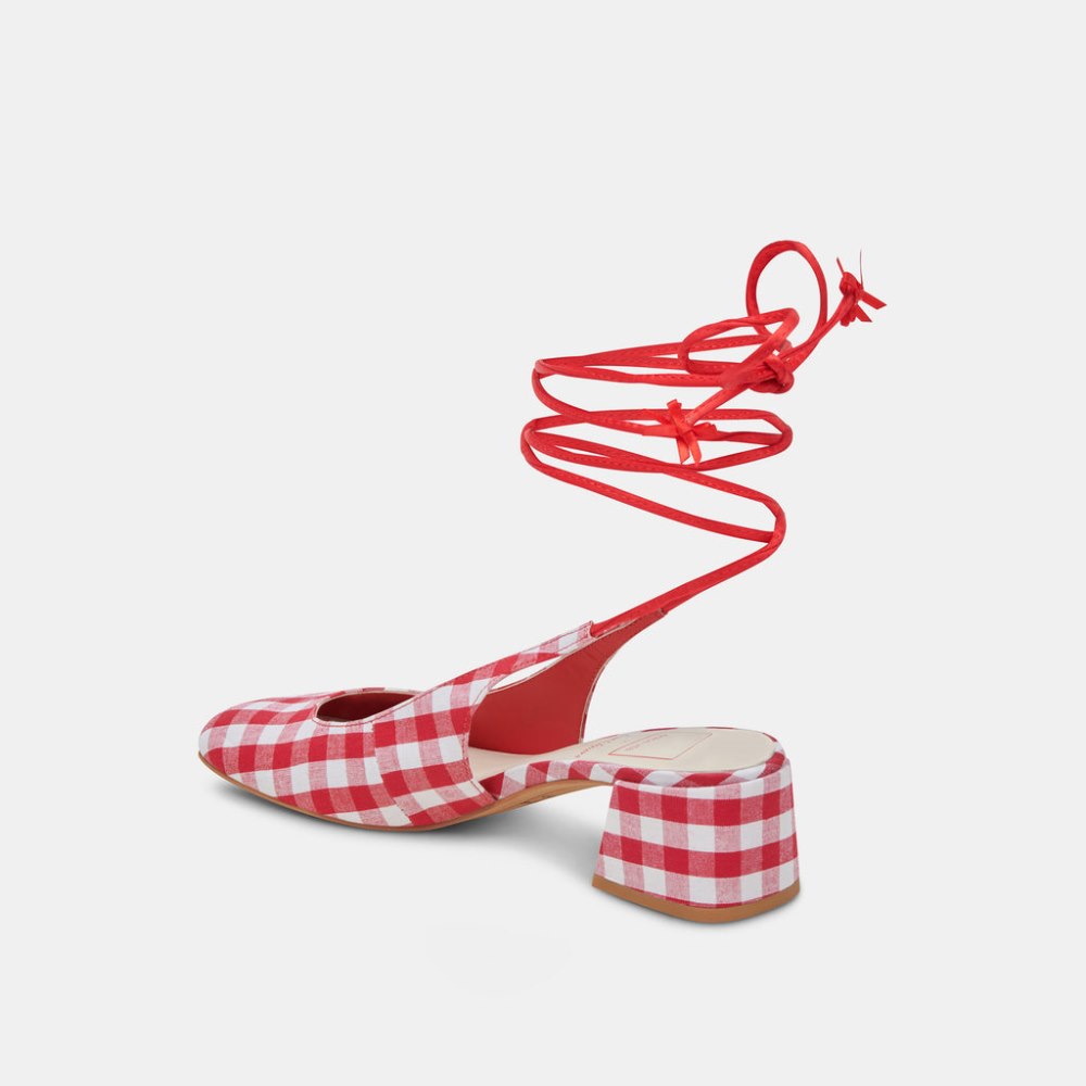 Dolce Vita Elodie Heels White Red Gingham