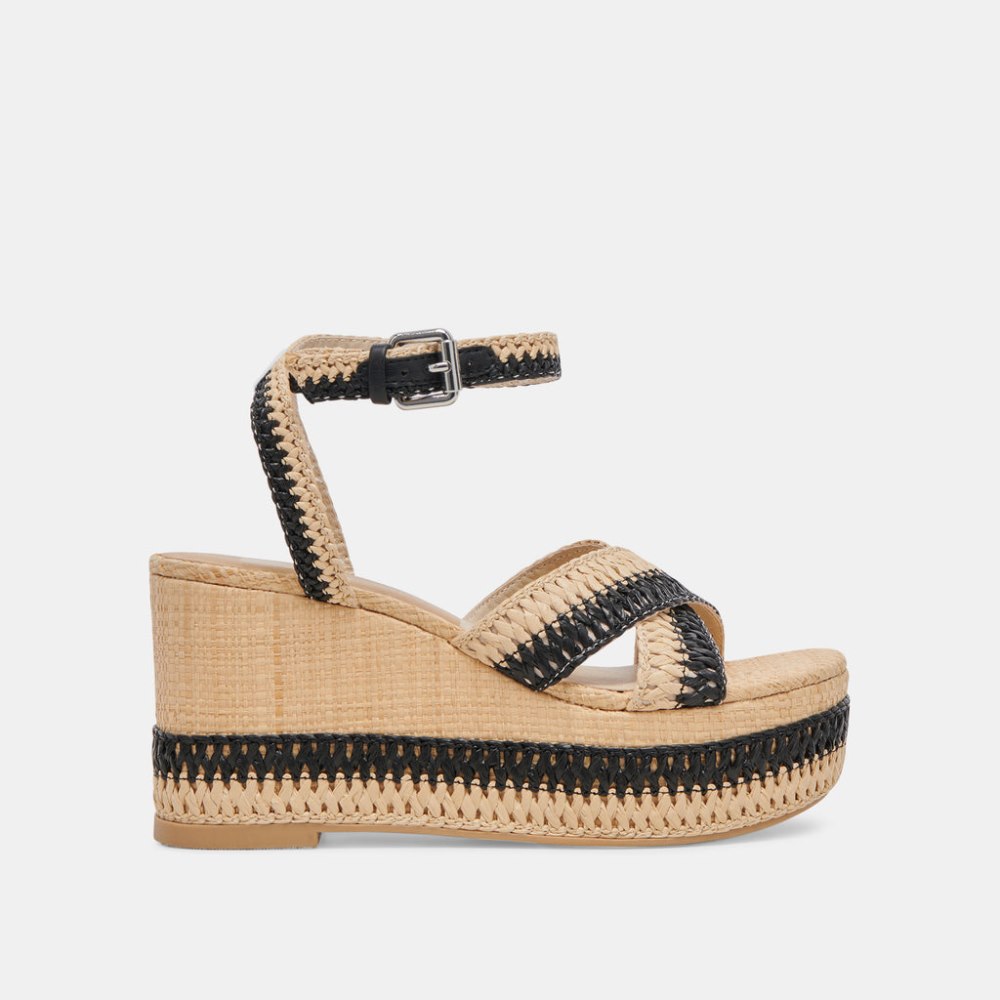 Dolce Vita Tulane Wedges Black Natural Raffia
