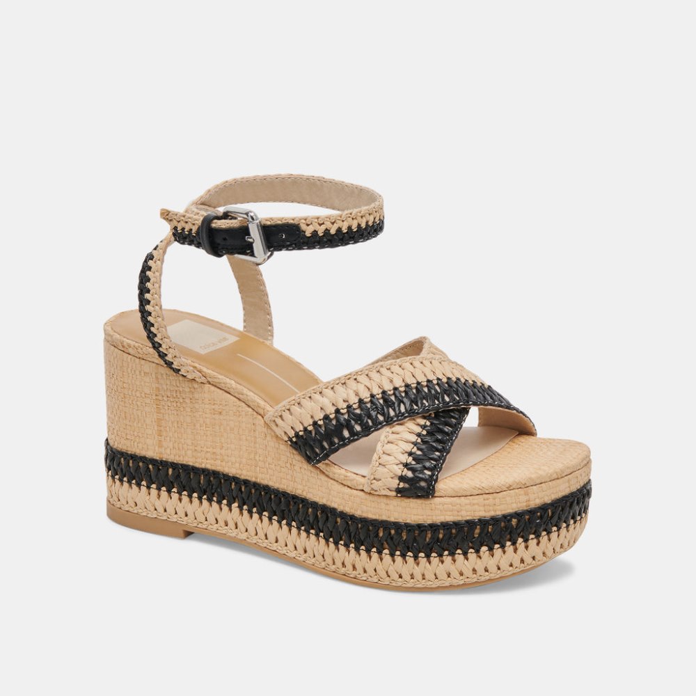 Dolce Vita Tulane Wedges Black Natural Raffia