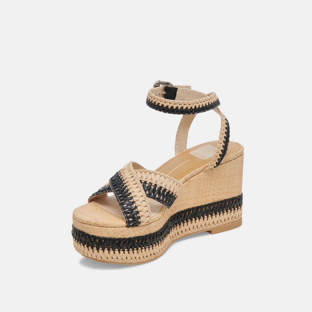Dolce Vita Tulane Wedges Black Natural Raffia
