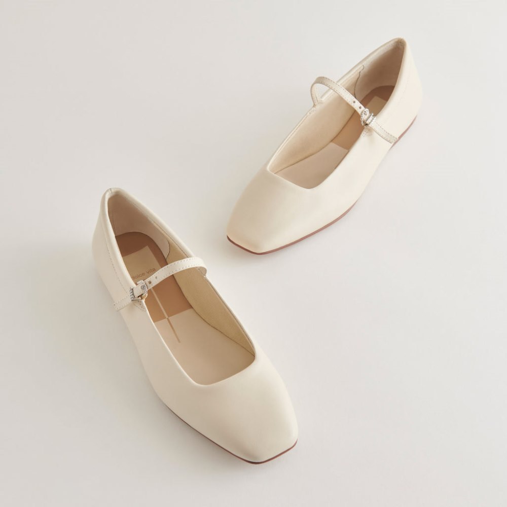 Dolce Vita Reyes Wide Ballet Flats Ivory Leather