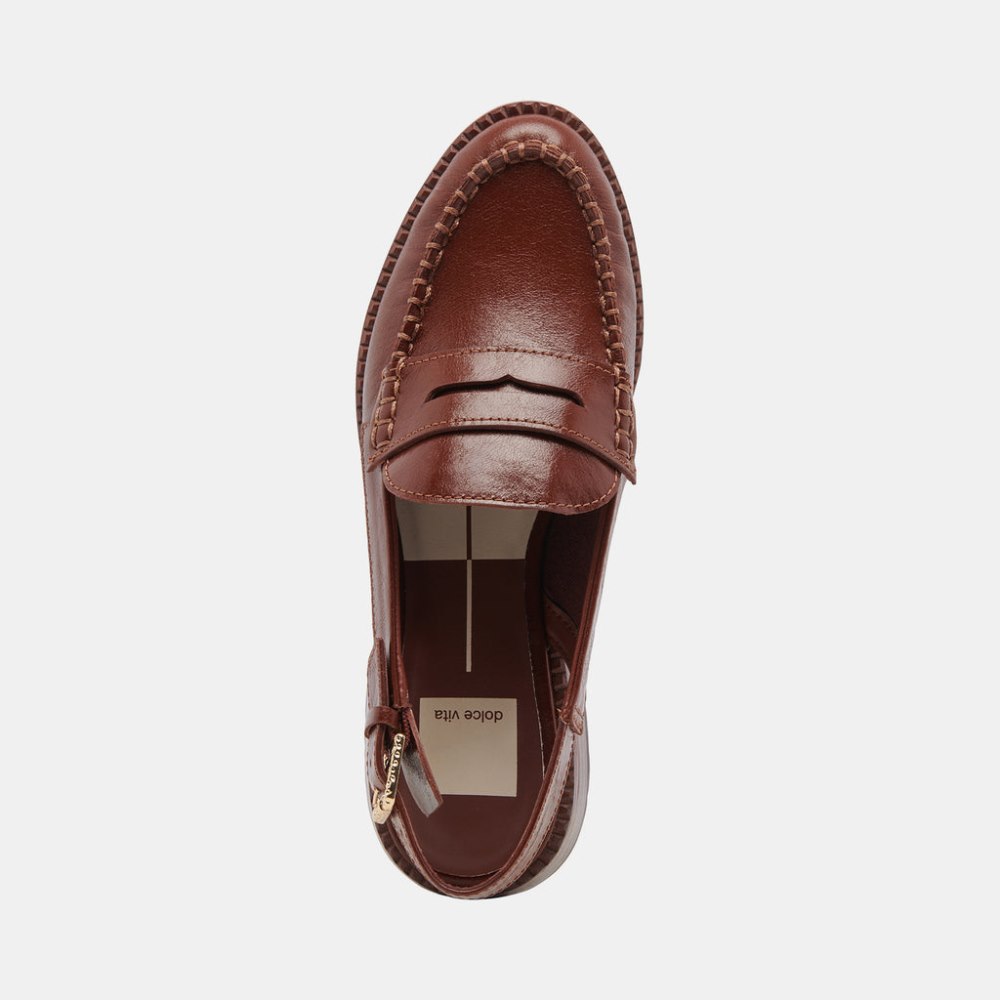Dolce Vita Hardi Wide Loafers Brown Crinkle Patent