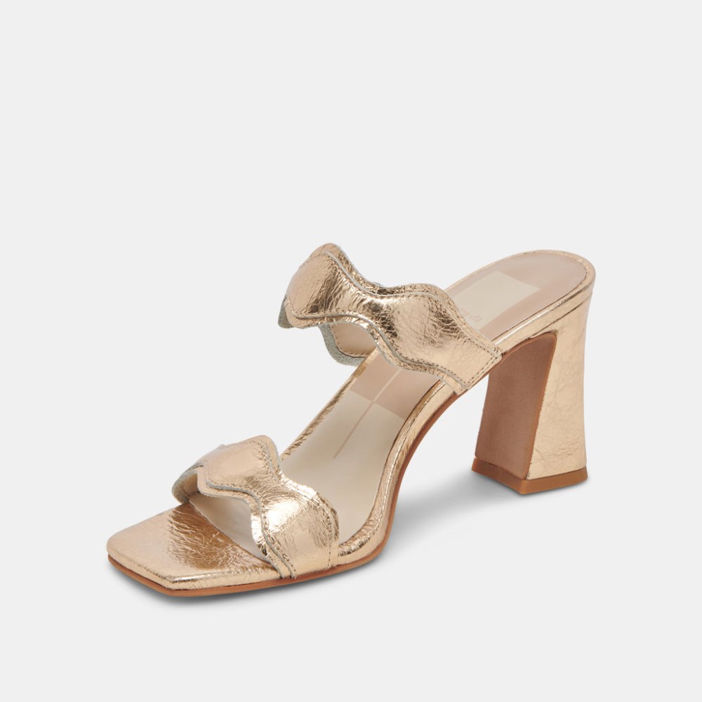Dolce Vita Ilva Wide Heels Gold Distressed Leather